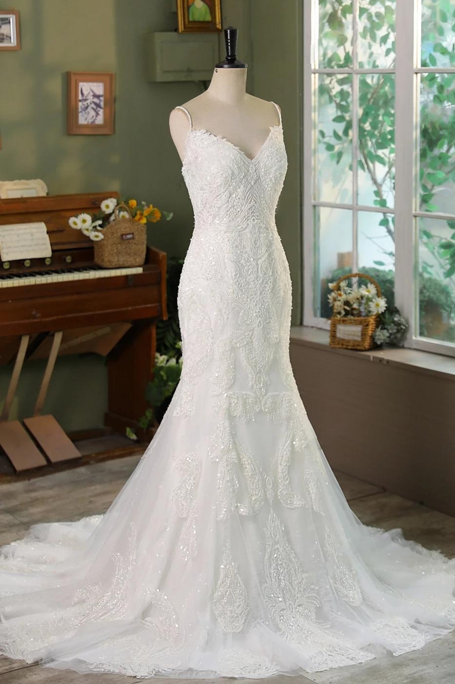Gorgeous Straps Mermaid Beading Birthday Outfits Wedding Dress Evening Gown, DP5142