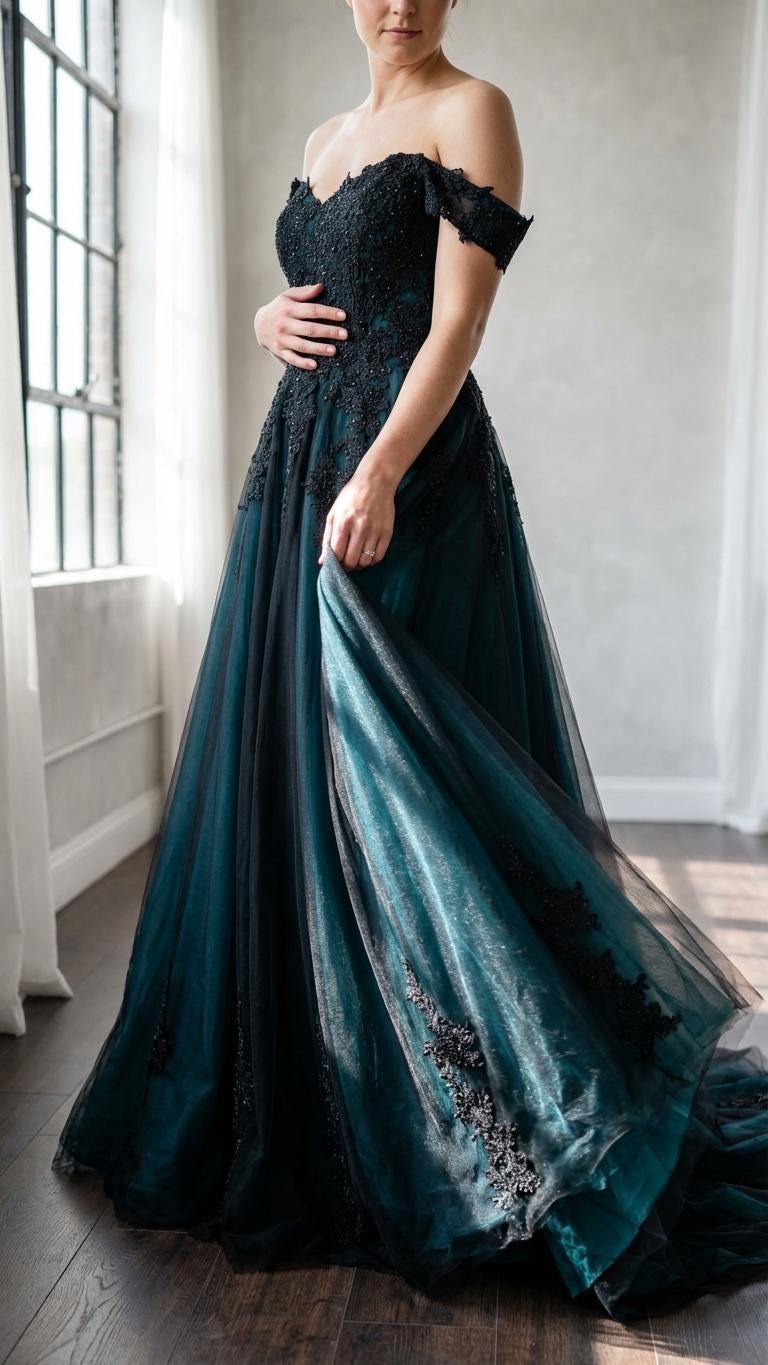 green emerald velvet dress COCOMELODY Dark Romance Endless Charm Sequined Tulle Black Wedding Dress CW3352, 45 Days / Black / US14-UK16-EUR44