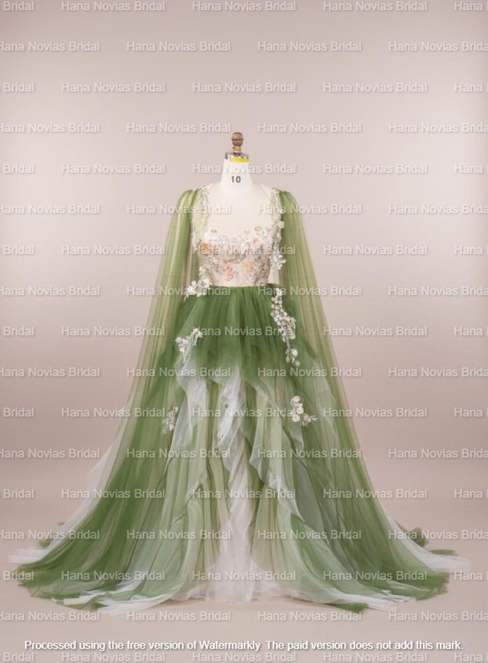 Mosslight Fantasy Wedding Dress | Green Ombre Tulle Gown With Cape Mosslight Fantasy Wedding Dress | Green Ombre Tulle Gown With Cape
