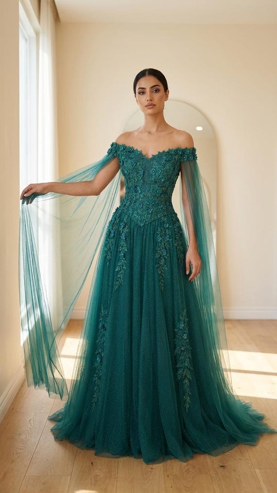 Zielony | Emerald Green Wedding Dress | Fantasy Ball Gown | Floral Bridal Dress | Fairy Tale Wedding Gown