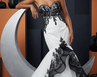 knee length dresses for ladies Black Mermaid Wedding dress,Feather Ruffles Organza Full Ruffles Bride –  Dairy Bridal main image 0