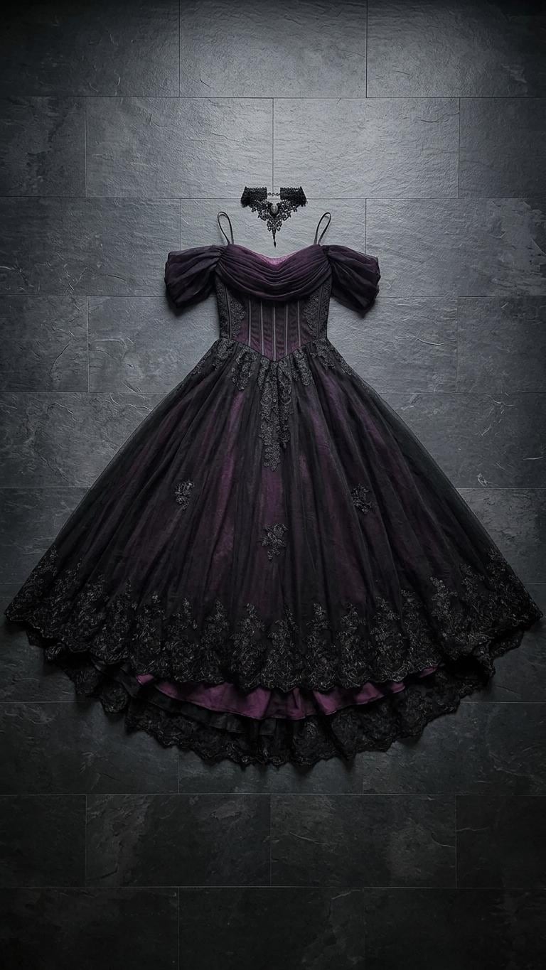 gothic wedding dresses black and purple Purple and Black Ball Gown Gothic Wedding Dress With Cape Adela Designs