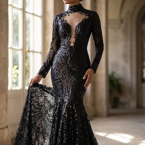 long sleeve embellished backless maxi dress in black Dominique Brie Backless Strapless Bra 40-F Women's Black main image 0