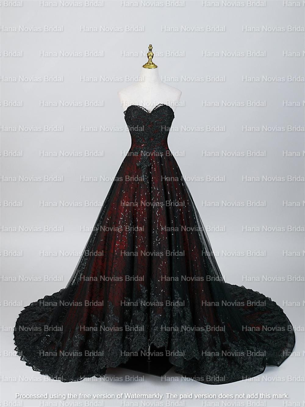 Gothic High-low Wedding Dress Black & Dark Red | Strapless Lace Corset ...