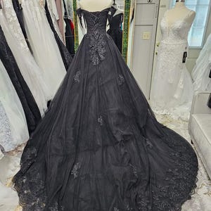 Xanthe Modern Black Lace Gothic Black Ball Bridal Gown Wedding Dress ...