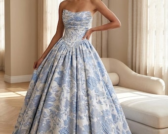 Light Blue Ball Gown Wedding Dress Jacquard Satin Princess Bridal Gown Sweetheart Dress Phantacee