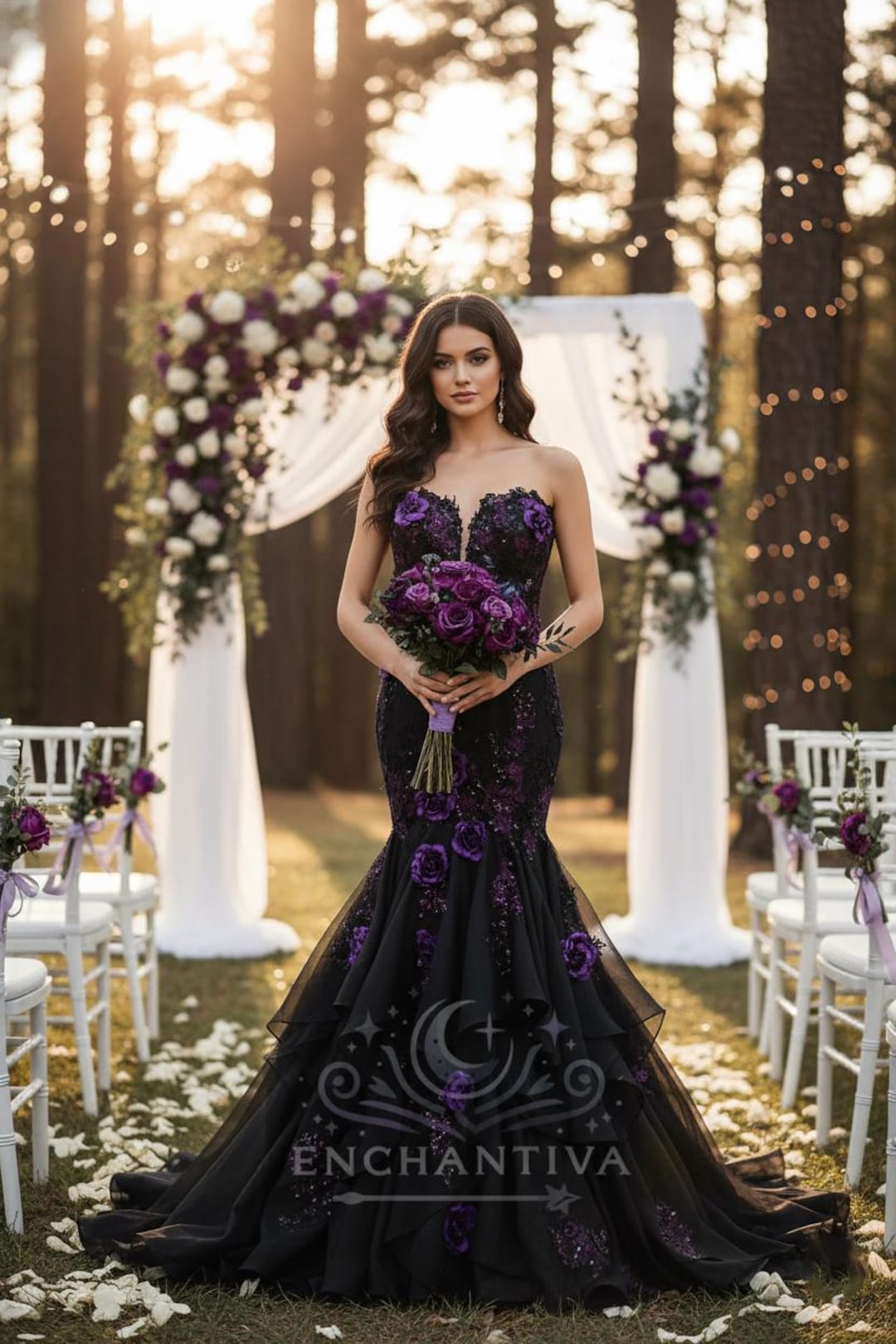 Ombre Black Purple Wedding Dress Amethyst Allure: Stunning Black Purple Mermaid Wedding Gown With Ombre Black Purple Wedding Dress Amethyst Allure: Stunning Black Purple Mermaid Wedding Gown With