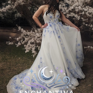 Celeste Ball Gown Wedding Dress Bridal Gown Ivory and Blue 3D Flowers Sleeveless Strapless Sweetheart Neckline Princess Dress Sparkle