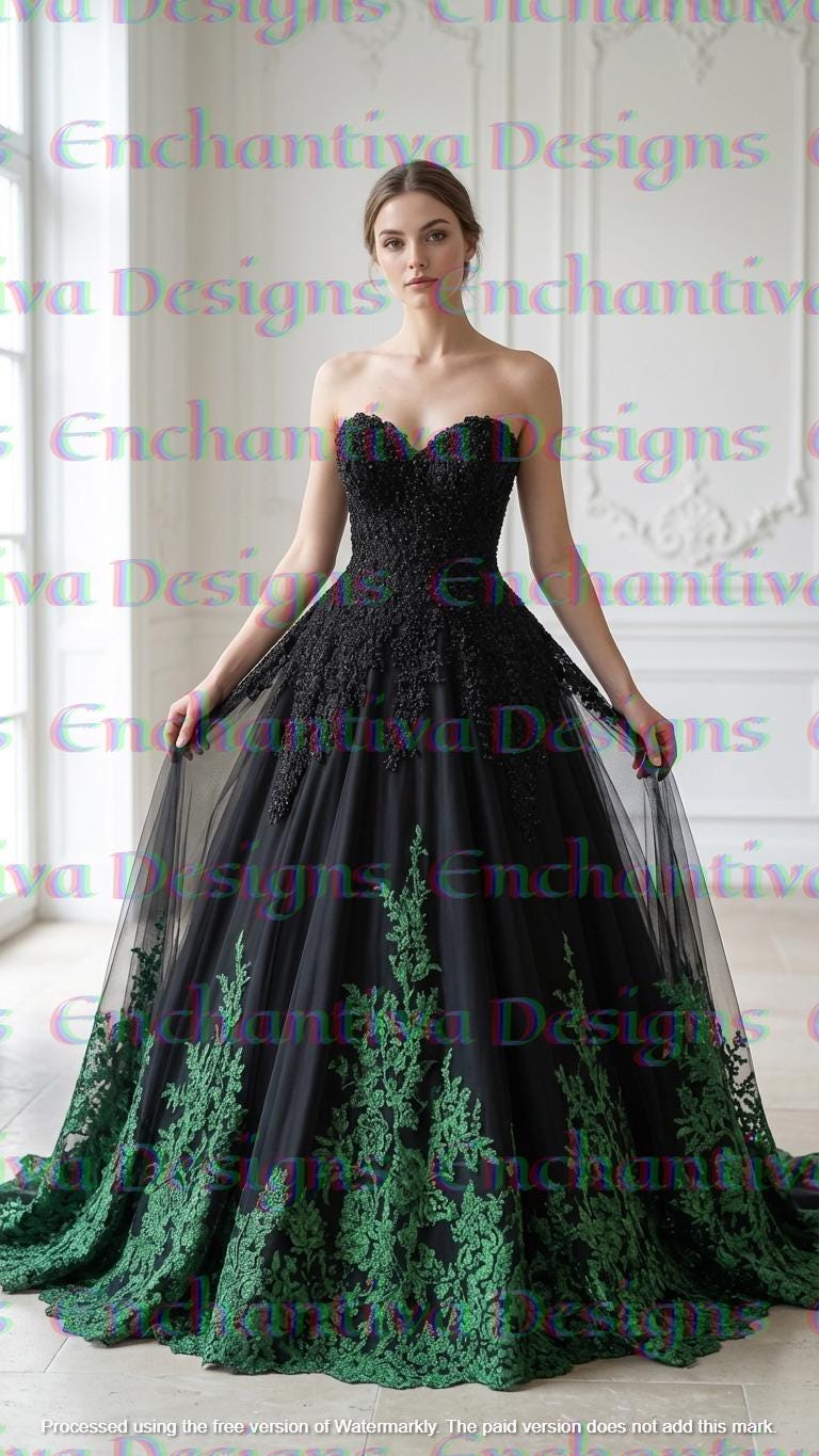Shadowfern Black and Green Wedding Dress - Off Shoulder Lace Ball Gown - Gothic Forest Bridal Dress - Custom Fantasy Gown Halloween Wedding Shadowfern Black and Green Wedding Dress - Off Shoulder Lace Ball Gown - Gothic Forest Bridal Dress - Custom Fantasy Gown Halloween Wedding