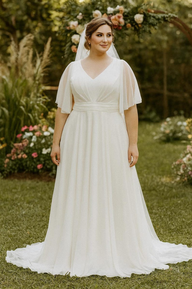 Sparkle Chiffon Wedding Dress – Flowy A-line Bridal Gown With Flutter ...