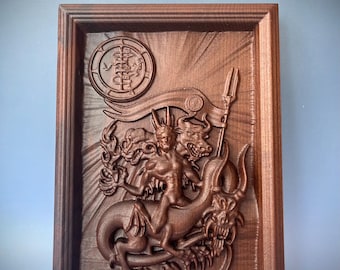 Panel de madera de Asmodeo, cuadro de madera 3D
