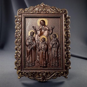 Carved Wooden Icon: Saint Sophia and Daughters, Orthodox Art