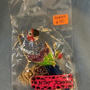 Betsey Johnson Blue Parrot Necklace with Gold Chain