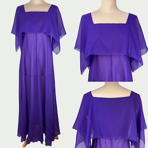 Christian Dior Lingerie purple dress vintage 70's/80's long elegant chic feminine sleeveless shift dress shoulder veil