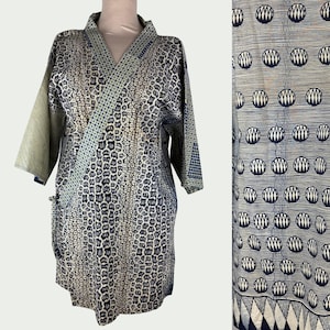 Albornoz estilo kimono vintage de los años 70 en algodón africano, hecho en Costa de Marfil, corte cruzado, estilo retro, atuendo único y elegante.