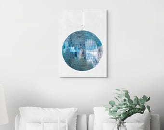 Ocean Disco Ball Digital Poster – Surreal Surfer Collage Wall Art, Retro Coastal Aesthetic Print (Digital Download)