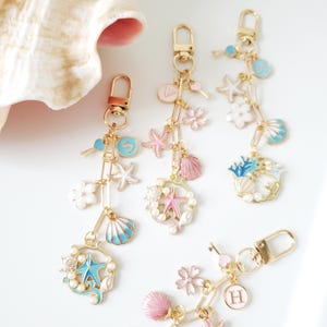 Coastal Bag Charm |Starfish, Seashells, Heart Key, Flower Charms | Personalized | Ocean Purse Accessory | Best Friend | Seashell Keychain