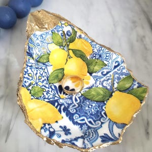 LEMON Capri Oyster dish, ring dish, Trinket dish, Italian Summer, engagement ring dish, Bridal Shower Gift, Bridesmaid Gift,  I Do