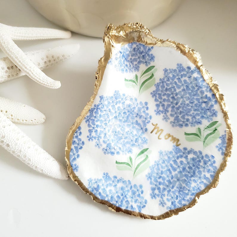 NANTUCKET SUMMER- Blue Hydrangea Oyster Shell Ring Dish, Engagement Gift, Bridesmaid favors, Proposal gifts, Personalized Option, ACK Bild 3