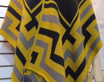 Handmade Alpaca Wool Cape, Andean Geometric Design, Warm Wrap