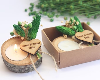 Personalized Wooden Tealight Candle , Personalized Wedding Favors for Guests , Rustic Wedding Favors, Bulk Wedding Favour , Custom Souvenir