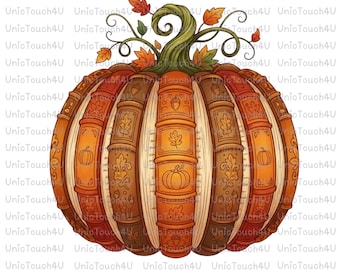 Fall Book Pumpkin PNG, Retro Autumn Reading Sublimation Design, Librarian Halloween Shirt, Cozy Pumpkin Season Digital Download for Teachers