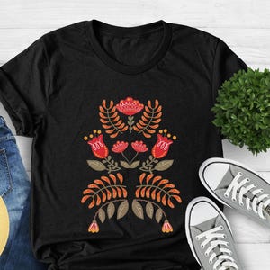 Scandinavian Shirt, Folk Art T-Shirt, Botanical Shirt, Scandinavian Gift, Gift For Women Vintage Flower Shirt, Christmas Gift For Women