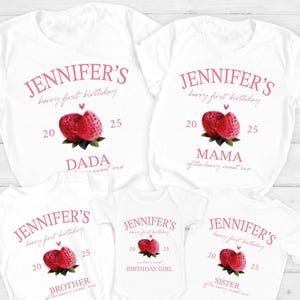 Berry First Birthday Matching Family Shirt, Strawberry Themed Party Tee, 1st Bday Mom Dad Berry T Shirt, Mama Dada Strawberry Tee