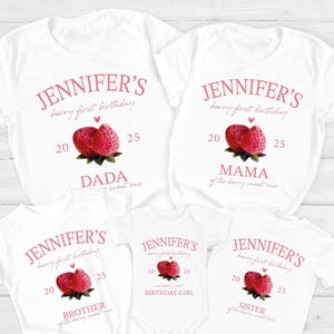 Berry First Birthday Matching Family Shirt, Strawberry Themed Party Tee, 1st Bday Mom Dad Berry T Shirt, Mama Dada Strawberry Tee