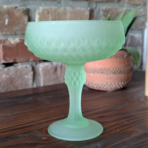 Indiana Glass Co. Frosted Green Stemmed Pedestal Dish Vintage