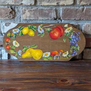 Vintage Hand Painted Wood Fruit Flower Tray Plaque Wall Hanging