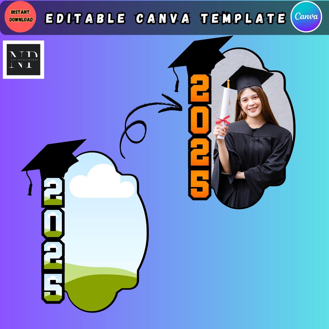 Graduation Fan Canva Template, Editable 2025 Grad Paddle Fan, Custom ...