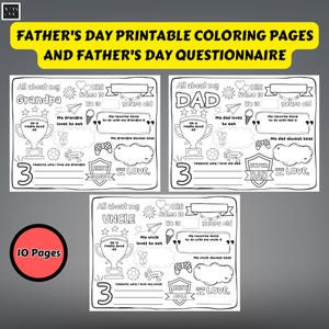 Questionário para o Dia dos Pais para Crianças, Presente para Pais para Imprimir do Filho ou da Filha, Cartão para o Dia dos Pais Faça Você Mesmo, Atividade Divertida de Aniversário para o Pai