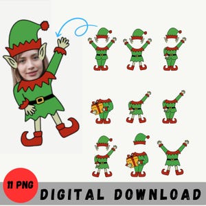 11 Custom Elf Photo Face PNG, DIY Elf Yourself Christmas Bundle, Blank Elf Face Template, Holiday Craft for Kids, Festive Office Decor