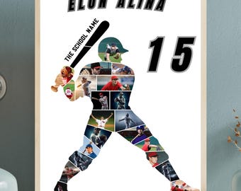 Baseball-Fotocollage-Vorlage (Canva) | Geschenk zum Abschlussball | Wertschätzung für Trainer und Team | Erinnerungsstück für Baseballspieler zum Ausdrucken | Sportcollage
