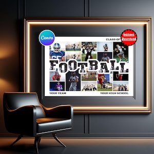 American Football Photo Collage Frame Template, Customizable Sports Memory Design, Editable Football Team Gift Idea, Senior Night Keepsake
