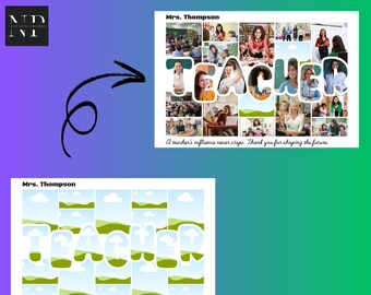 Personalisierte Lehrer-Fotocollage-Vorlage, bearbeitbares Geschenk zum Jahresende, individueller Canva-Rahmen für Lehrer