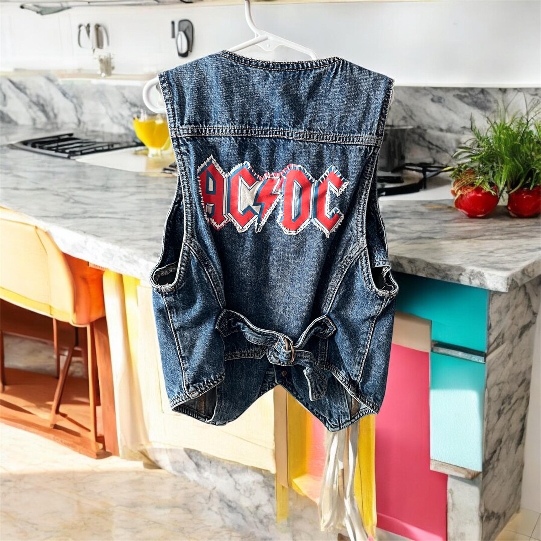 Upcycled Denim American Eagle AC/DC Vest. Sz Small. Rock Band Concert ...