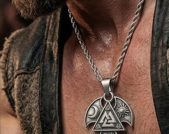 Viking Valknut Necklace – Norse Warrior Pendant, Odin Symbol Necklace, Nordic Amulet, Mens Viking Jewelry, Spiritual Gift for Him