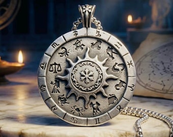 HELIOS Zodiac Halsband – Stålhänge för andliga krigare | Celestial Astrology Amulett | Vintage & Moderna Mystic Smycken