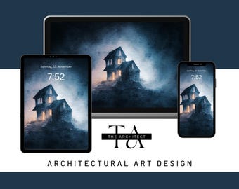 Spooky Haunted House Wallpaper Set: Watercolor Halloween Digital Art (Desktop, Tablet & Smartphone Downloads)