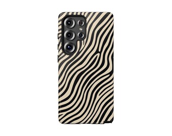 Zebra Print Samsung Galaxy Case, Beige Black Animal Print, Neutral Abstract Pattern, Slim Tough Cover, S25 S24 S23 Ultra Case, Safari Style