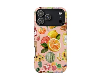 Fruit Collage iPhone Case, Summer Citrus Watercolor Art Cover