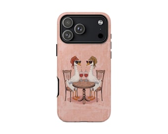 Funny Goose iPhone Case, Cute Geese Drinking Wine Case, Quirky Animal Phone Case, Vintage Aesthetic Cover