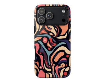 Abstract Aesthetic Phone Case, Retro Fluid Art iPhone Case, Modern Color Wave Design, Trendy Artistic Case, Glossy Matte Cover