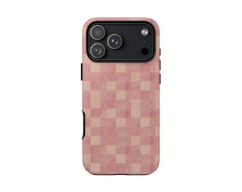 Pink Checkerboard iPhone Case, Pastel Aesthetic Checkered Case, Cute Trendy Phone Case, Soft Girl Gift Idea