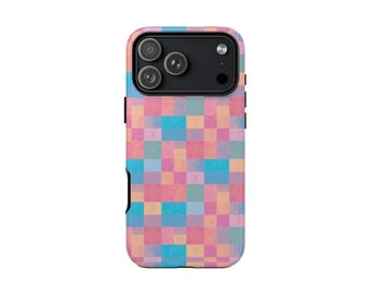 Pastel Checkerboard iPhone Case, Cute Aesthetic Checkered Cover for iPhone 17 Air 16e 15 14 13 Pro Max, Colorful Preppy Design
