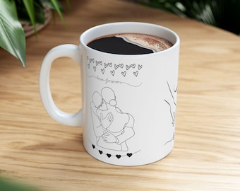 Love Hands Couple Ceramic Mug, Romantic Line Art Coffee Cup, Minimalist Valentine Gift