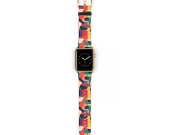 Abstract Geometric Pattern Watch Band | Colorful Retro Shapes