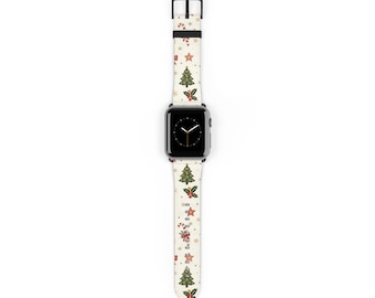 Christmas Tree Pattern Watch Band | Holiday Candy Cane Stars Apple Watch Strap